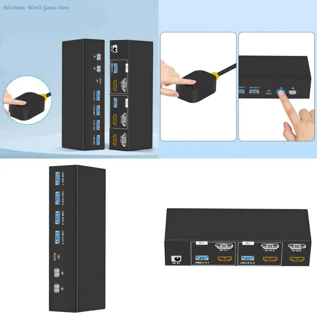 

KVM-переключатель A3PD 8K Компьютерные мониторы KVM-переключатель Компьютеры с выходом 2 в 2 Мониторы для совместного и 4 USB3.0