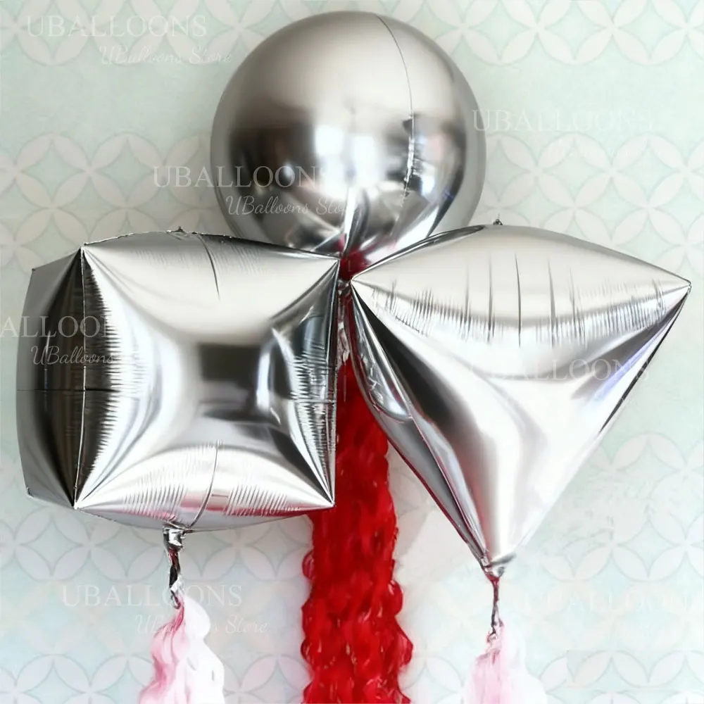 22 Zoll Würfel 4D Folienballons Metall Silber Diamant Quadratische Würfelballons für Geburtstag Verlobung Hochzeit Weihnachten Party Dekor – Detail 1