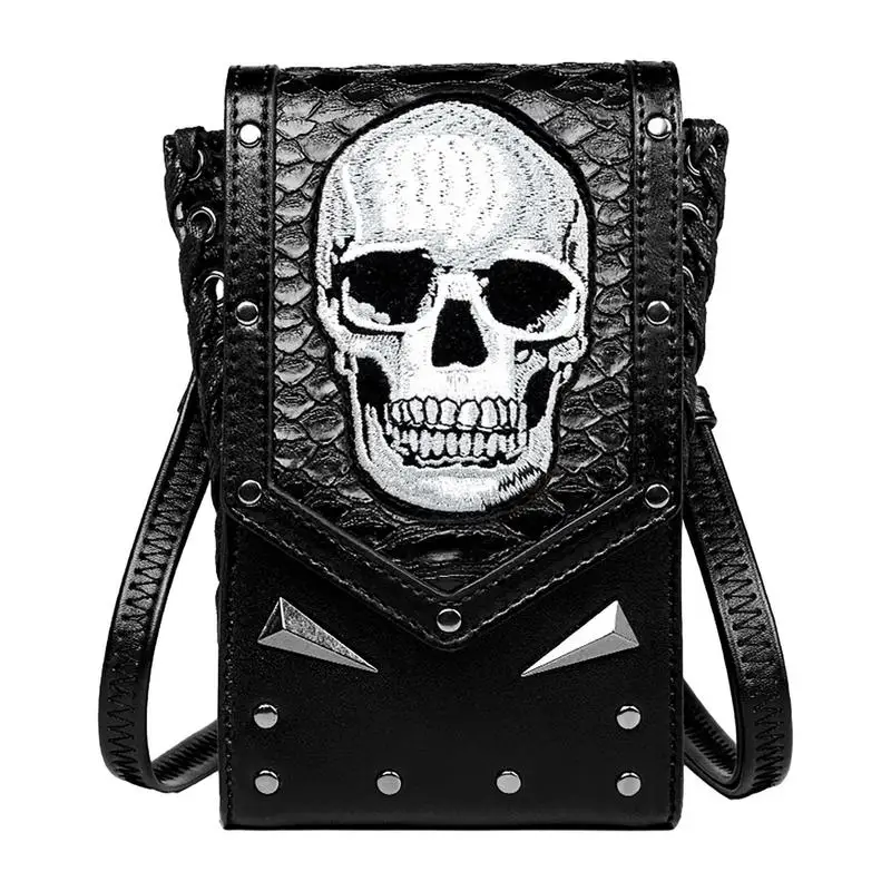 Gothic Skull Purse Women Shoulder Bag Crossbody Novelty Fashion Studded Waist Bag Mini Phone Keys Bag Girls Costume Accessories