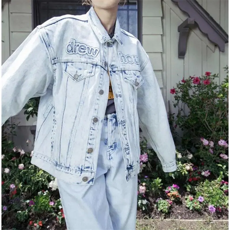 

Мужская ветрозащитная куртка-жакет из денима свободного кроя с принтом «улыбающееся лицо», в стиле High Street, для молодежи