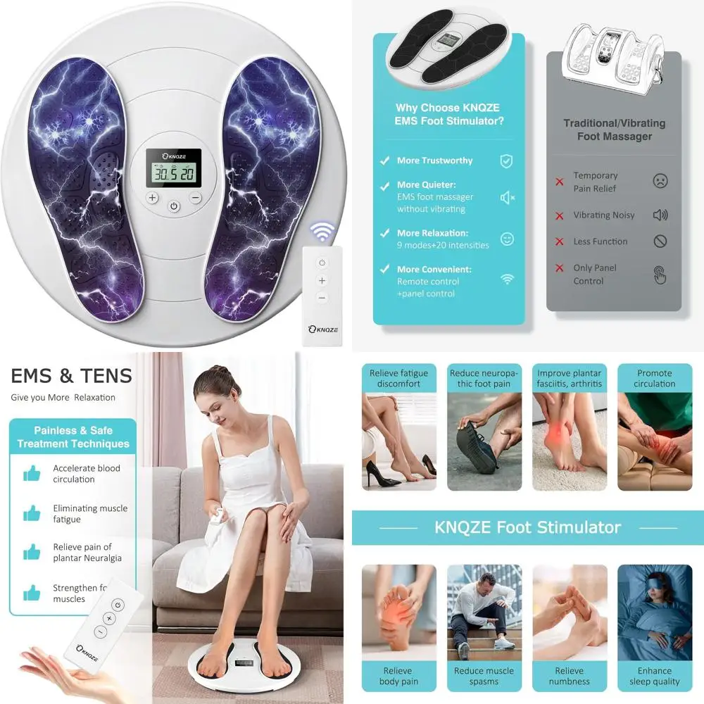 

Neuralgia Relief Foot Massager with TENS and EMS, 10 Modes and 20 Intensities, Wireless Remote Control, for Circulation and Pain