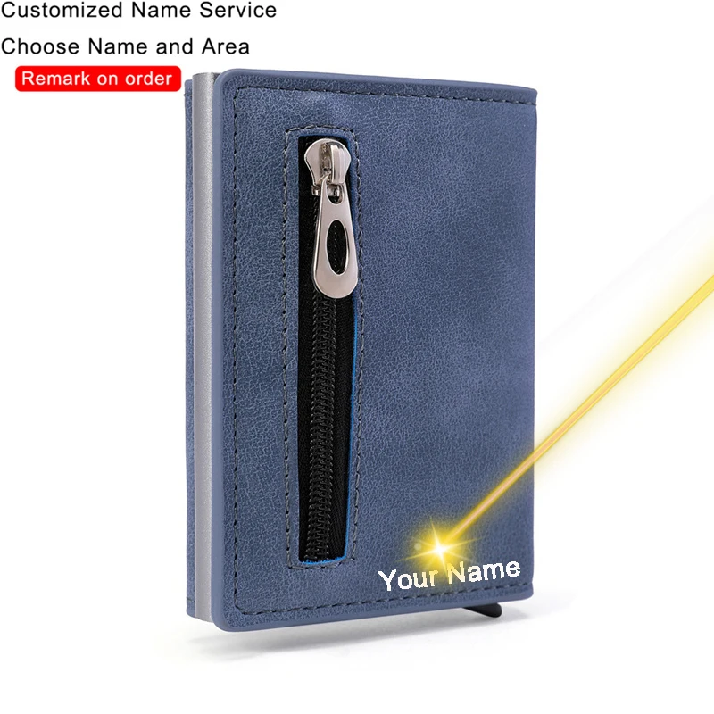 Customized Name Logo ID Credit Bank Card Holder Rfid Anti-thelf Card Holder Wallet With Organizer Coin Pocket &Money Clips Purse