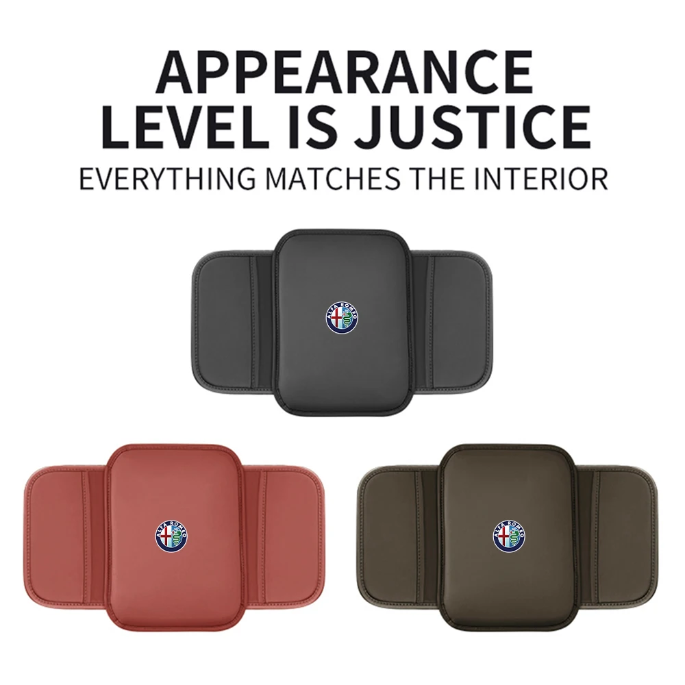 1pc Black Car Armrest Box Pad PU Leather Arm Rest Protection Cushion Cover For Alfa Romeo 159 Giulietta Mito 147 Stelvio Styling