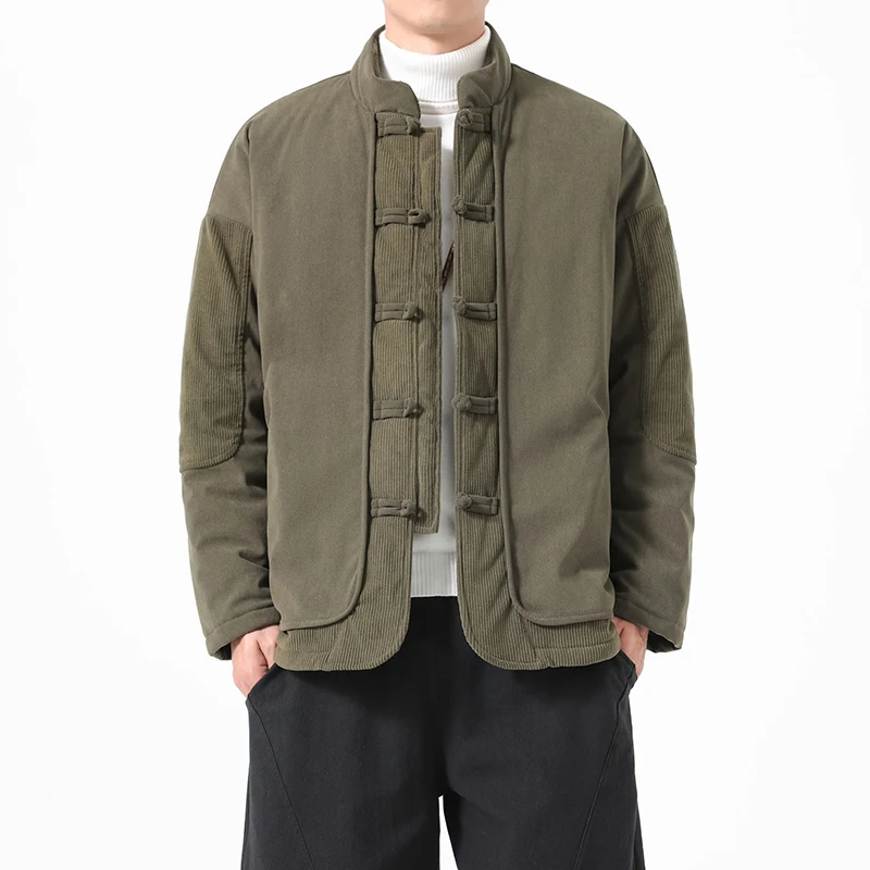 Chinese Style Men Cotton Padded Jacket Autumn Winter Men Warm Tang Suit Coat Male Traditional Hanfu Parkas Corduroy Outerwear