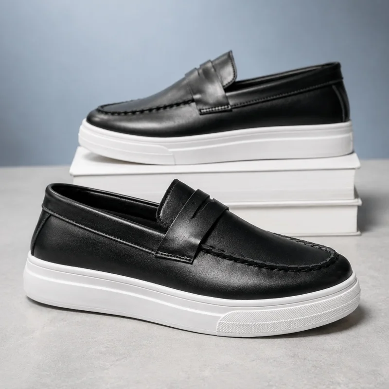 Men's Casual Shoes British Style Loafers New Luxury Slip-on Men Shoes Business Leather Shoes Platform Outdoor Male Flats Zapatos