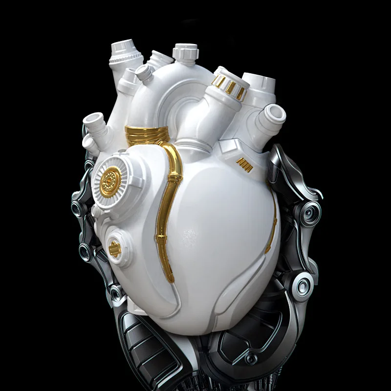 Cyberpunk Mechanical Heart Resin Vase Futuristic Creative Tabletop Sculpture Decor For Gaming Room Home Gift