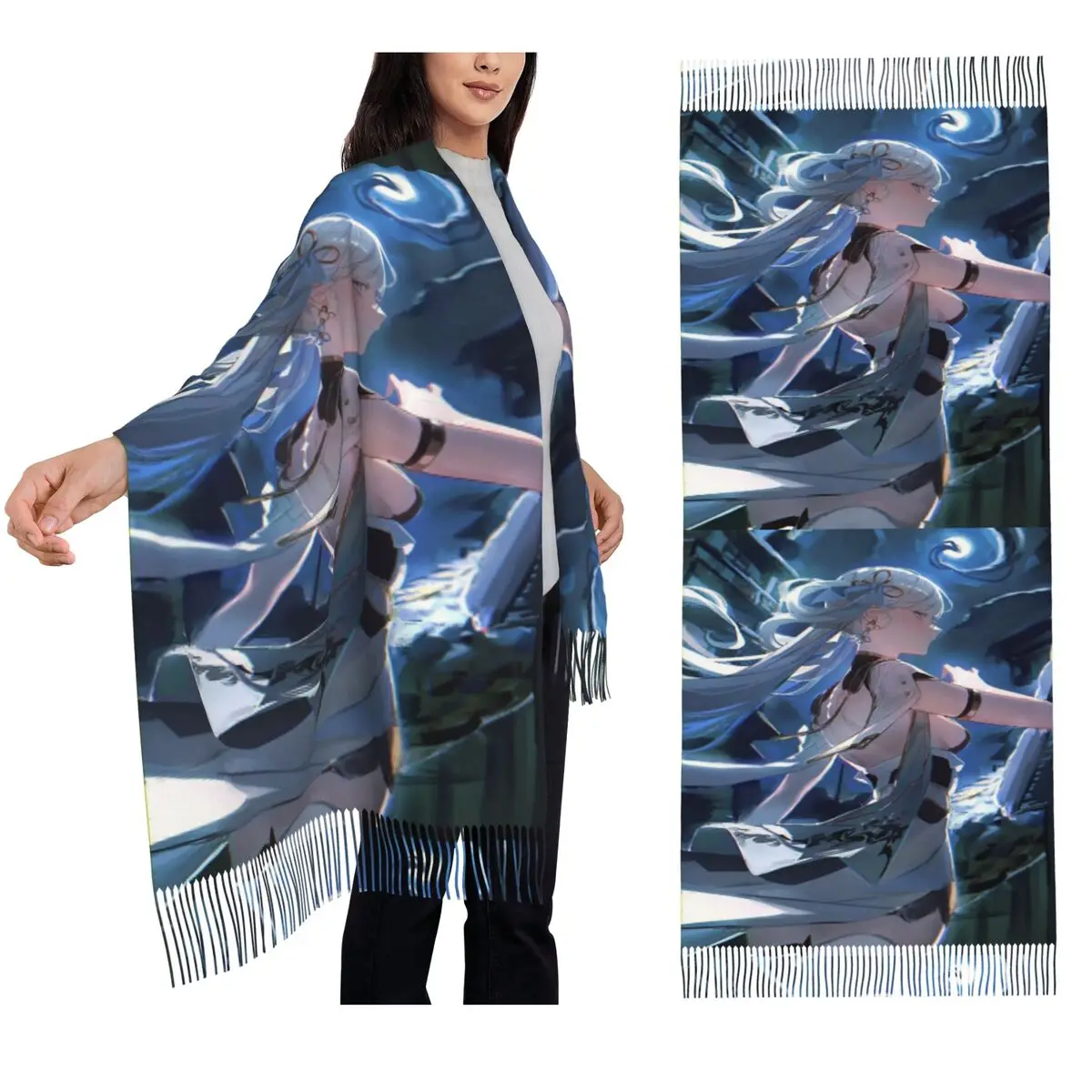 

Jinhsi Wuthering Waves шарф шарфы с кисточками женские мягкие теплые шали и накидки большая осенне-зимняя шаль