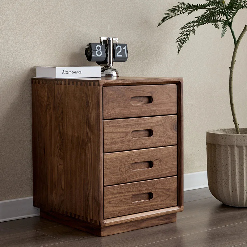 Black walnut desk file cabinet, office four bucket cabinet, printer drawer cabinet, low cabinet, solid wood storage cabinet