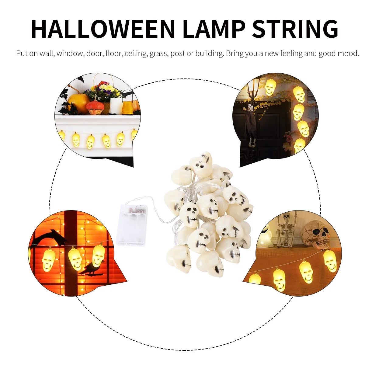 

1Pcs Skull Light String Halloween Decorative LED Light String Lamp Party Indoor Outdoor Decoration Festive Atmosphere Energy
