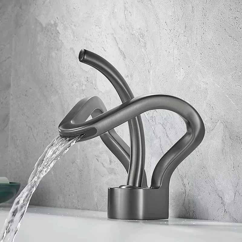 

Creative Minimalist Waterfall Washbasin Copper Bathroom Cabinet Hot and Cold Dual-purpose Faucet