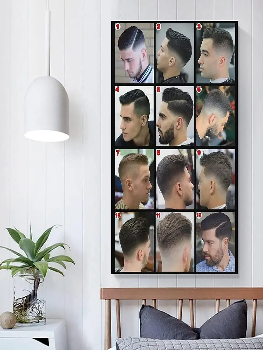 CZWEN Modern Barber Shop Haircut Chart Poster  Laminated Mens Hairstyles Canvas Wall Art for Living Room  Bedroom  inch Unframed