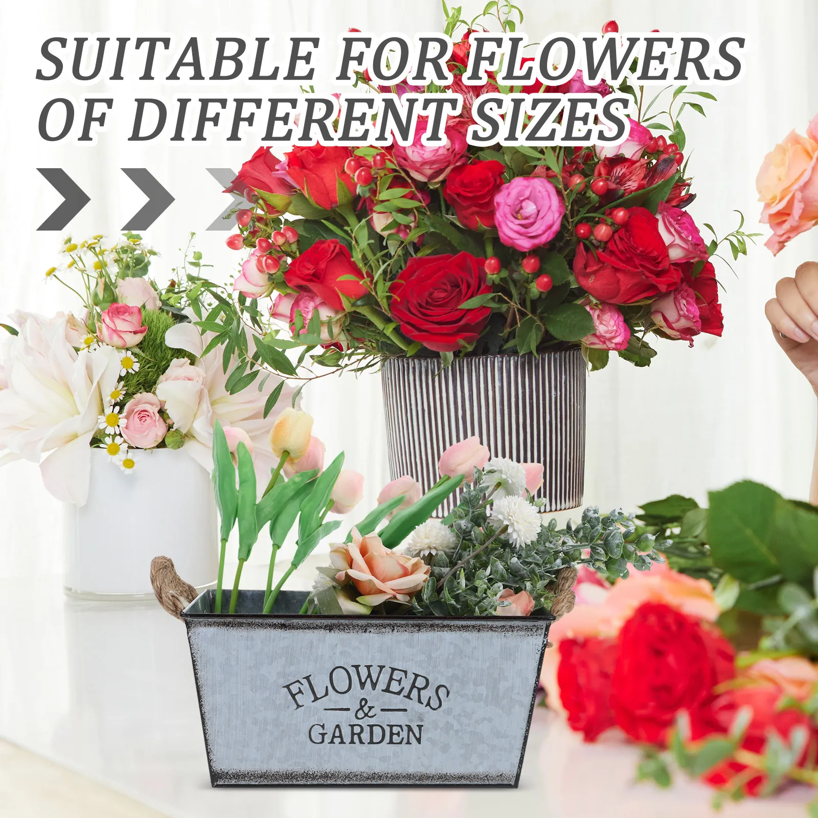 2Pcs Iron Flower Bucket Vintage Multi-Function Metal Flowerpot for Floral Arrangements Decorative Plant Storage Organizer