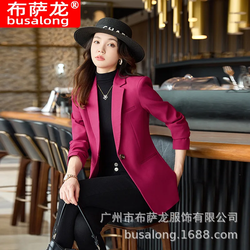 

2025Новый стильный модный костюм, повседневный женский профессиональный пиджак с длинными рукавами, официальная женская одинарная куртка, рабочая одежда8318