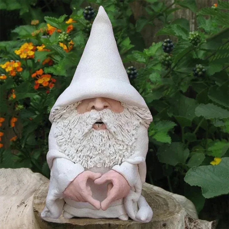 

Micro Smoking White Gnome Statue Erect Middle Finger Provocative Gnome Set Landscape Garden Decoration Resin Garden Figurines