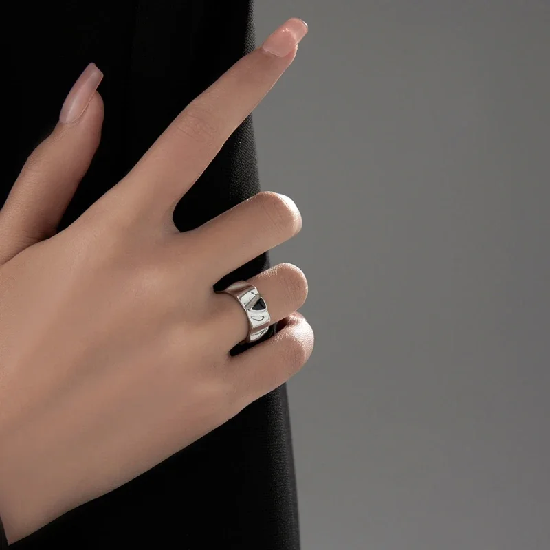S925 Sterling Silver Rings For Women Men New Fashion Irregular Triangle Pattern Enamel Punk Simple Jewelry Christmas Gift