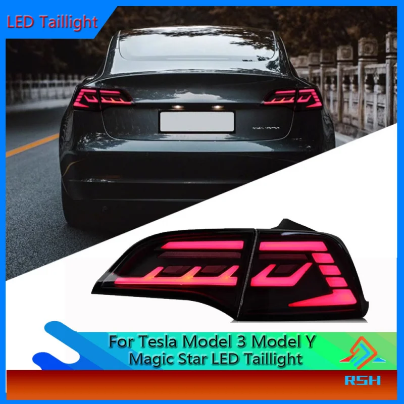 

For Tesla Model 3 Taillight Assembly Model Y Tail Light Modification Magic Star LED Water Turn Signal Brake Reverse Rear Lamp
