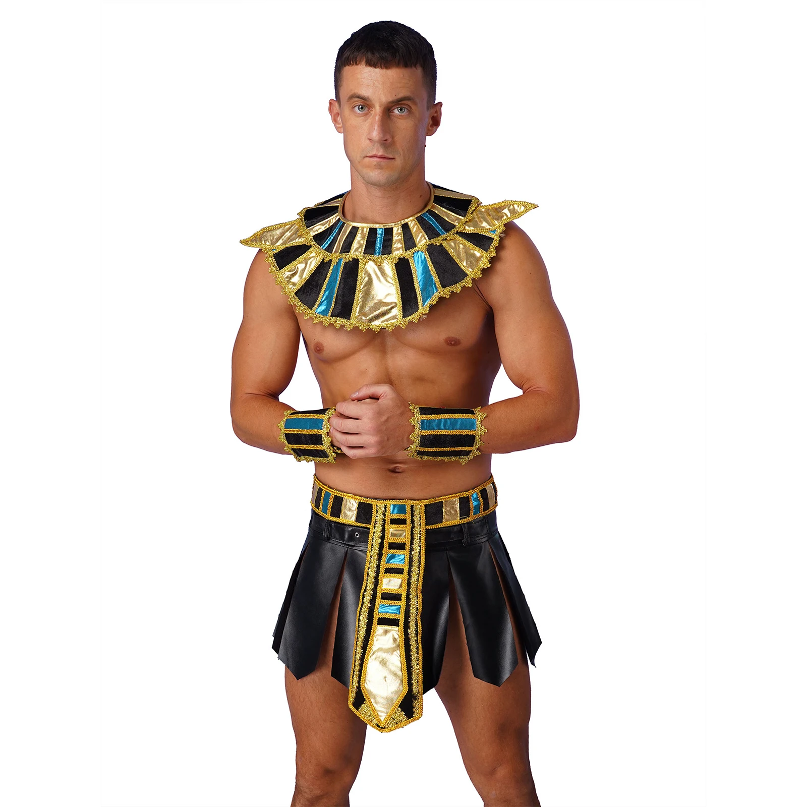 Halloween Egyptian Pharaoh Men’s Costume Adult King of Egypt Outfit Lingerie Set Egypt Cosplay Performance Theme Party Clothes