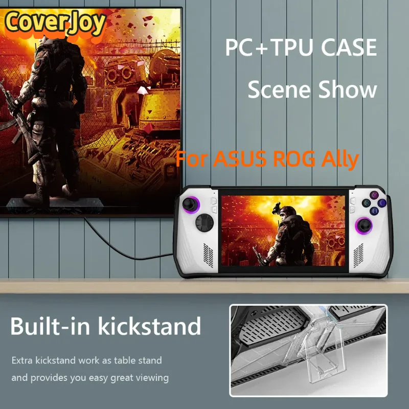 

CoverJoy TPU Case for ROG Ally with Foldable Stand Protective Cover Shockproof Skin Shell Bracket Holder
