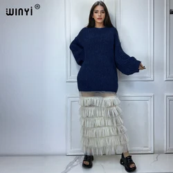WINYI winter Knitted bubble skirt long down dress cloak maxi kaftan Elegant robe African Women outwears women abaya dubai luxury