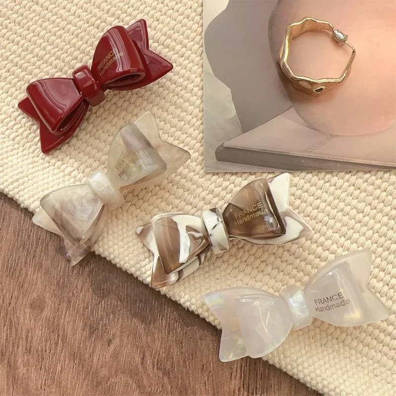 Korean version gold standard double-layer three-dimensional bow high-grade acetic acid duck bill clip side bangs clips headgear