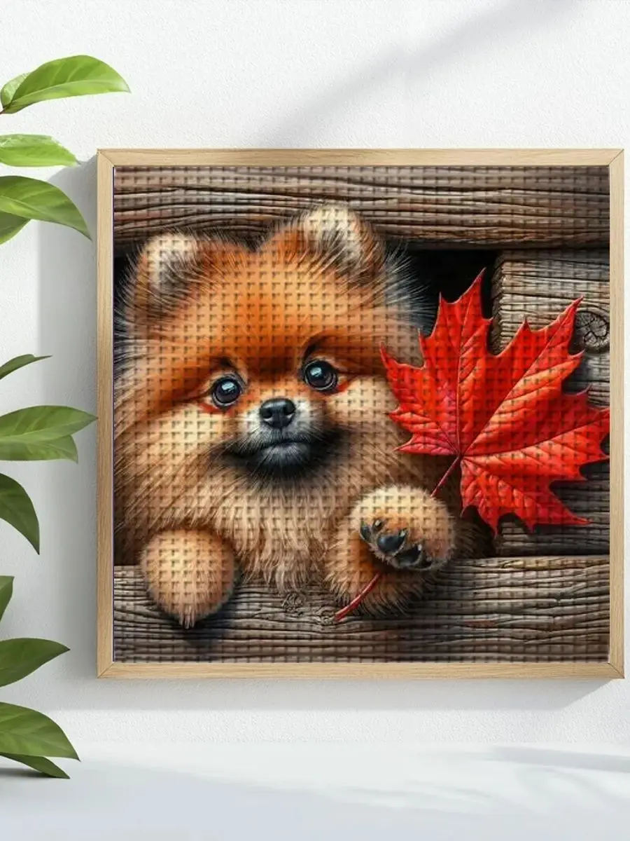 1 Stück 40x40 cm/15,74 Zoll Hund Motiv Kreuzstich-Set DIY-Kit 11CT/14CT DIY Stickerei-Set DIY Kreuzstich-Set Vollstickerei – Detail 1