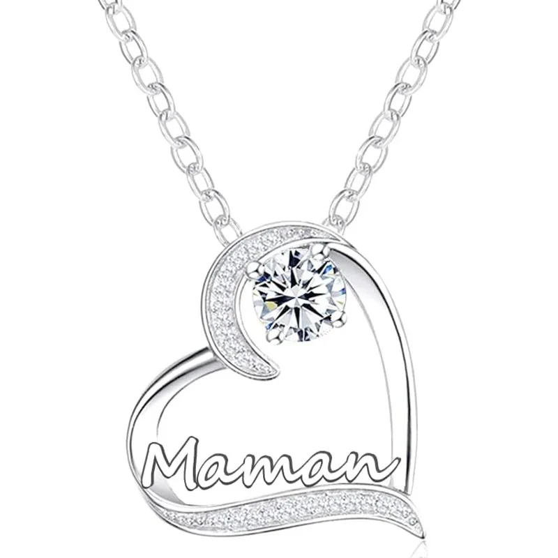 Warming Pendant Necklace with “maman” Design Romantic Heart Charming Accessories Mother's Day Gift Stainless Steel Love Jewelry
