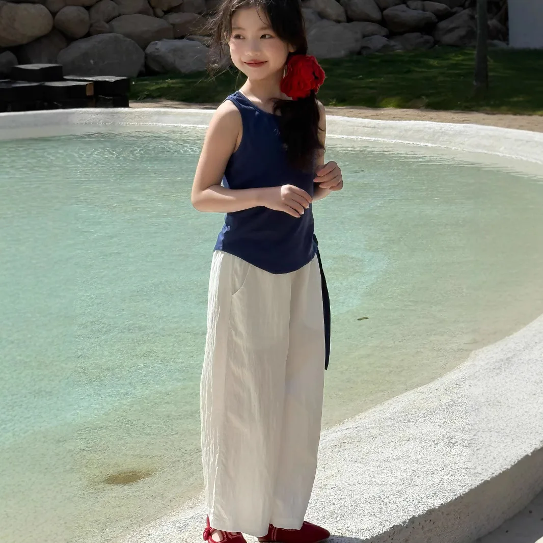 

White Casual Pants Summer New Fashionable Cute 2025 Casual All-match Loose Simple Solid Color Pants Kids Clothes