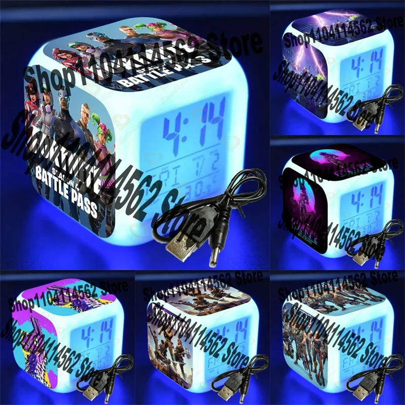 Forest Night Battle Game Alarm Clock 7 Colors Changing Square Clock Digital Printed Wake Up Alarm Clock Electronic Kids' Gift