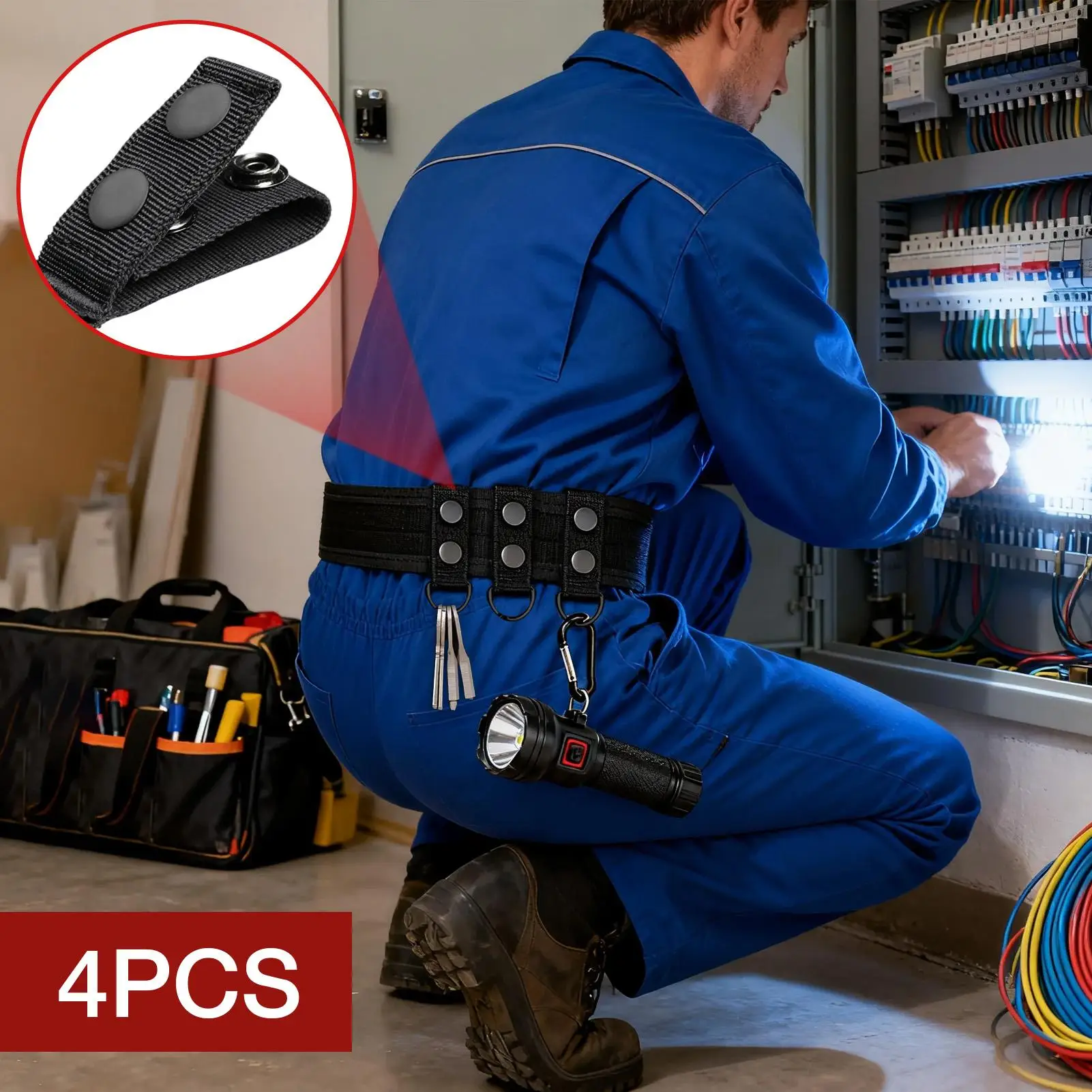 Belt Loop Keeper 4 Pieces Strap Organizers With Metal Ring Belt Attachments For Firefighter Work Gear Security Plumbing