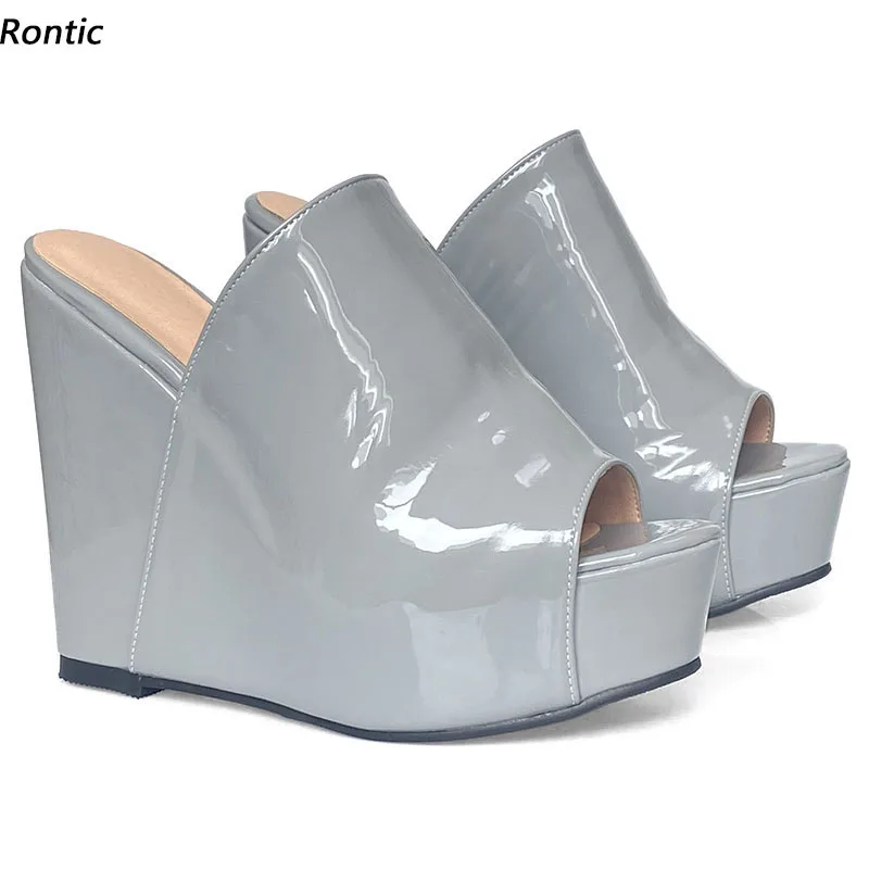 

Rontic женские босоножки на платформе ручной работы, блестящие унисекс босоножки на танкетке с открытым носком, красивые серые вечерние туфли для косплея, размер США 5-20