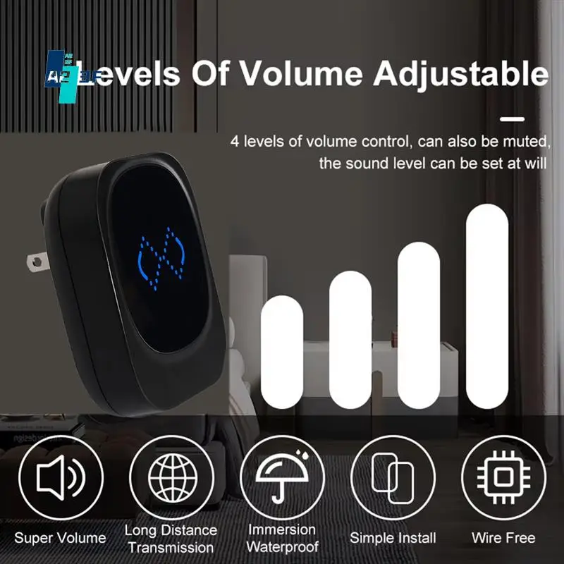 

A23F-беспроводной домашний умный дверной звонок с автономным питанием, IP68, водонепроницаемый, 180 м, пульт дистанционного управления с 38 песнями, вилка стандарта США