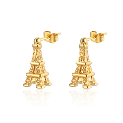 Stainless Steel Paris Eiffel Tower Sliver Color And Gold Plated Fahion Delicate Stud Earring Jewelry Gift For Women