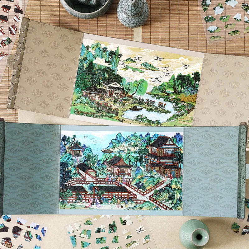 

Large Size Antique Restorer 2.5D Elegant Courtyard Landscape Kawaii Sticker Diy Pocket Cabin Scene Halloween Gifts