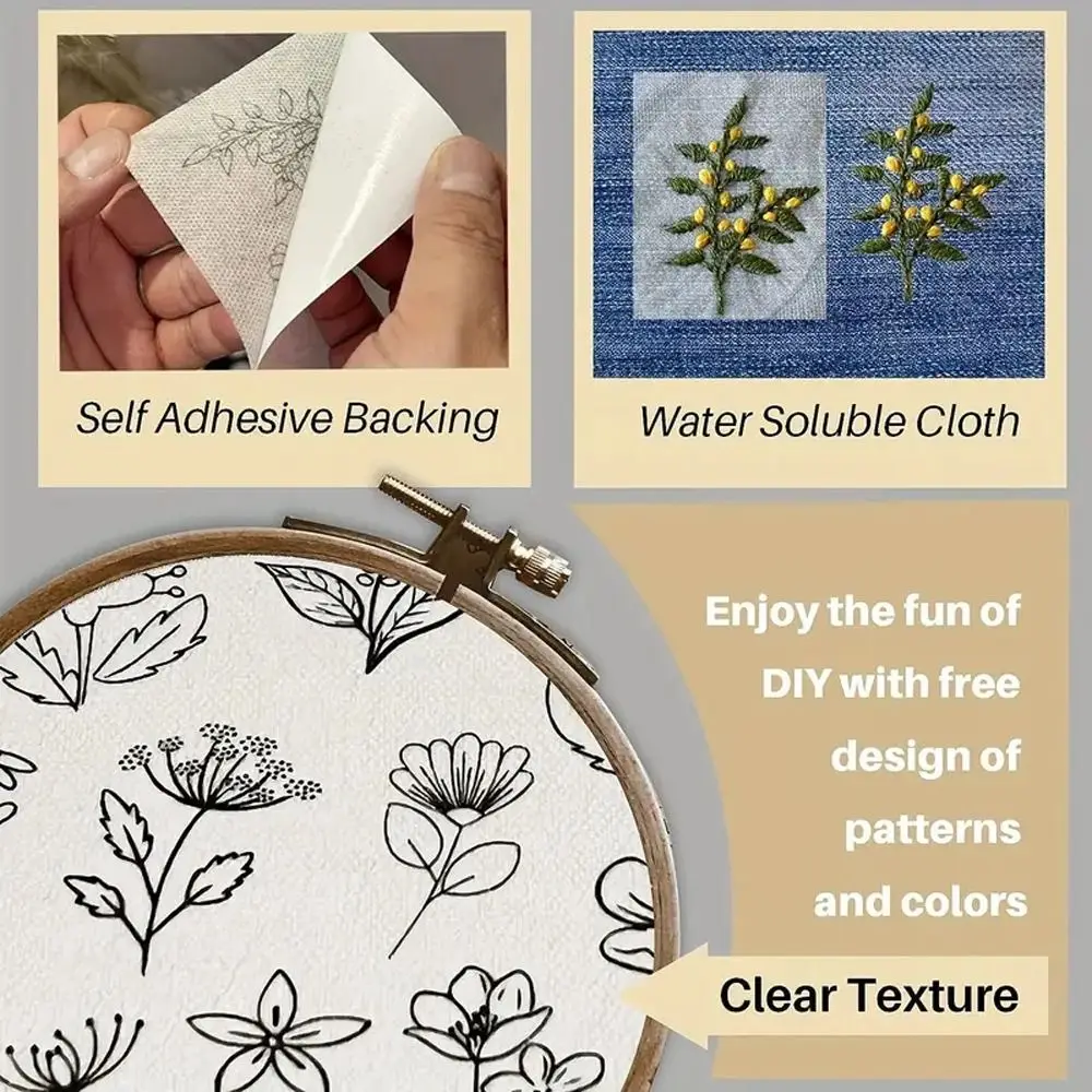 

2Sheets Flowers and Ocean Designs Stitching Embroidery Paper DIY Sewing Supplies Colorful Water Soluble Paper Handmade
