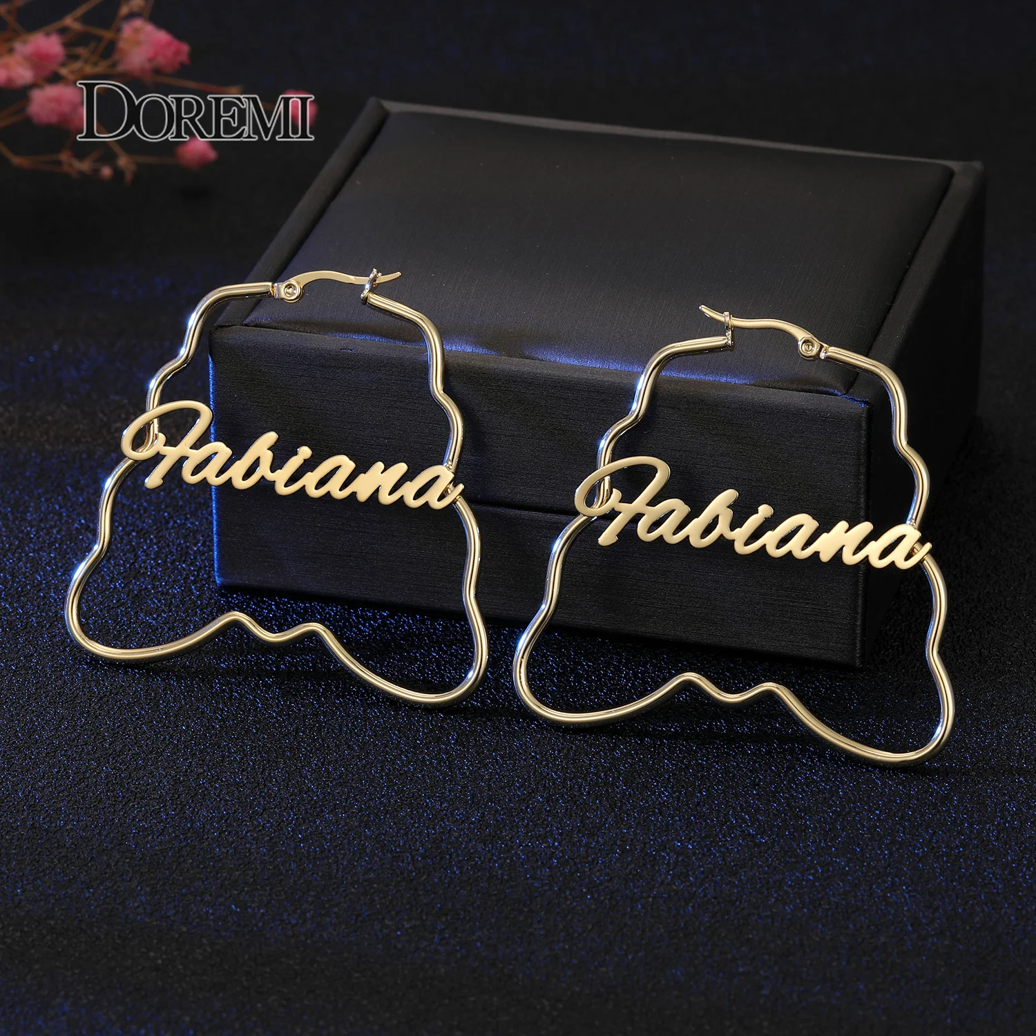 DOREMI Stainless Steel Letter Hoops 50mm Heart Custom Name Earrings Personalized Nameplate Earrings  Anti-allergy Christmas Gift