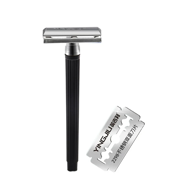 1 Razor Handle + 1 Razor Men Shaving Classic Manual Shaver Double Edges Safety Razors Metal Traditional Shaver