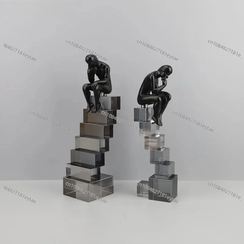 Crystal Ladder Thinker Statue, Transparent Character Sculpture, Desk & Room Aesthetic Decor