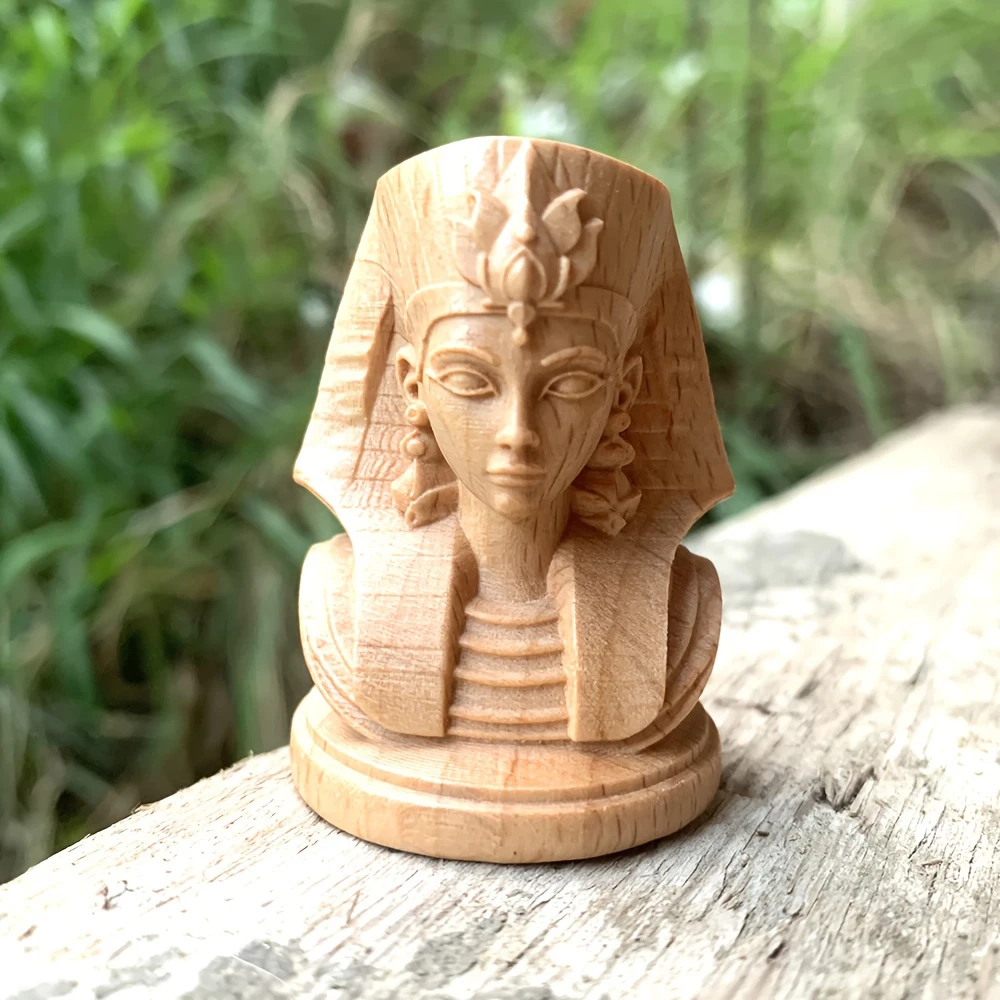 1Pc 1.8 Inch Hand-Carved Wooden Pharaoh Statue Ornament, Suitable for Home Decoration and Desktop Display