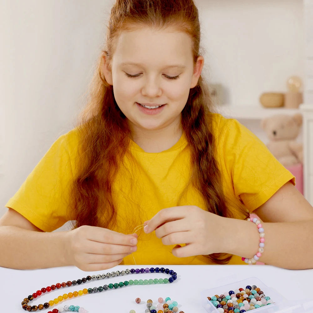 Makersland Perline di pietra naturale da 8mm per la creazione di gioielli, Kit di braccialetti fai da te per ragazze donne, Kit per la creazione di