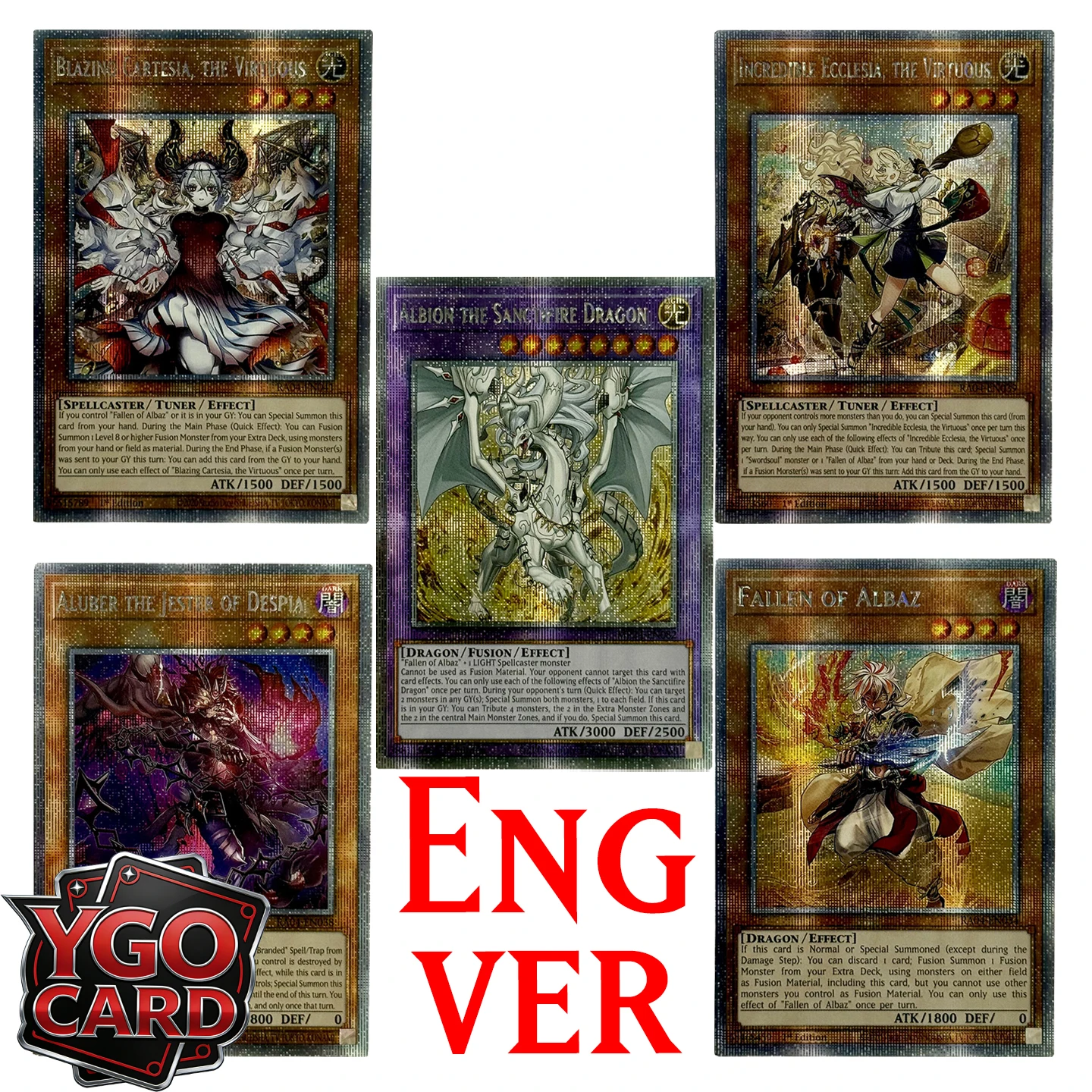 Colección Orica YGO, Tarjetas Proxy DIY: The Fallen, The Virtuous, Albion, The Sanctifire, Dragon, Blazing, Cartesia, Dogmatika, Ecclesia