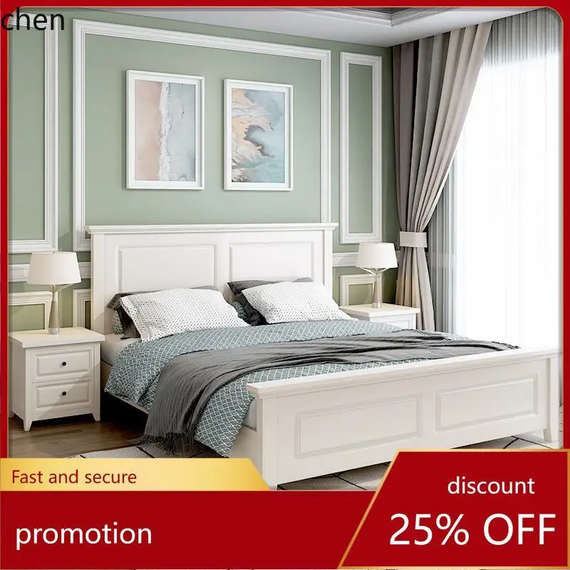 HT Double Bed 1.8m All Solid Wood Mediterranean 1.5m Single Bed Simple Modern High Box Storage