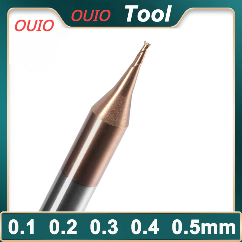 OUIO HRC55 0.1-0.9mm Micro Carbide End Mill 2 Flute TiAIN Micro Flat 4mm Shank Milling Cutter Carbide CNC Engraving Bit End Mill