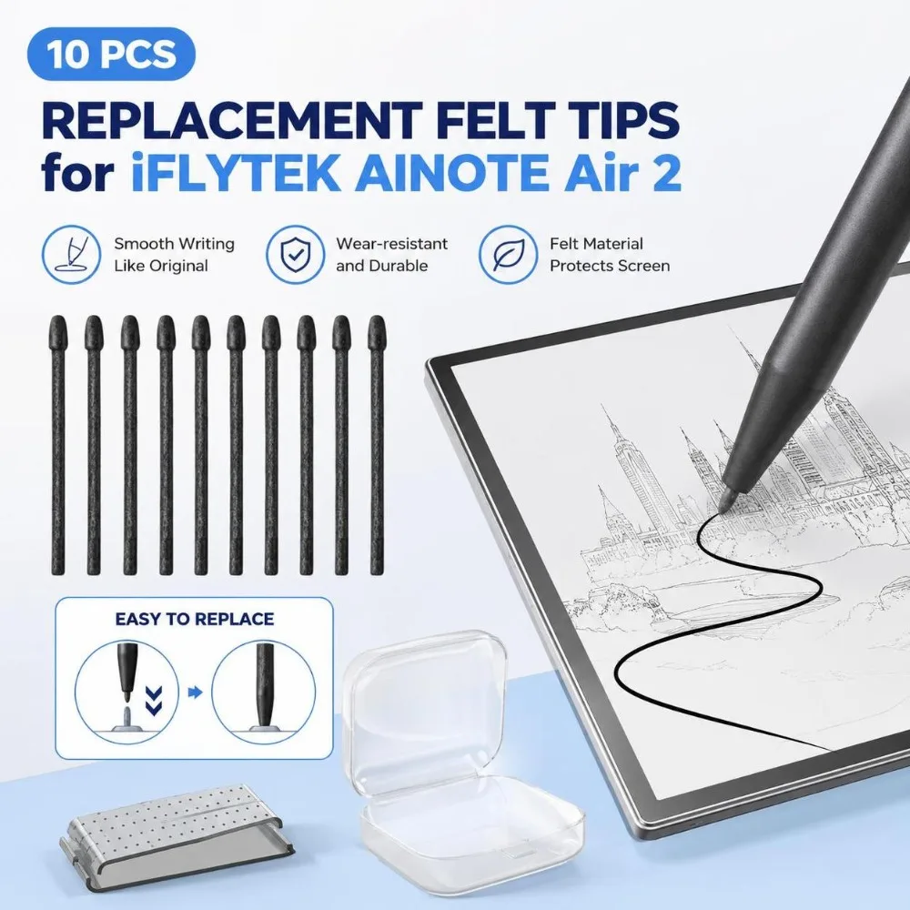 10PCS Felt Replacement Stylus Nibs Smooth Writing Paper-Like Feel Stylus Pen Tips Easy Replacement for iFLYTEK AINOTE Air 2