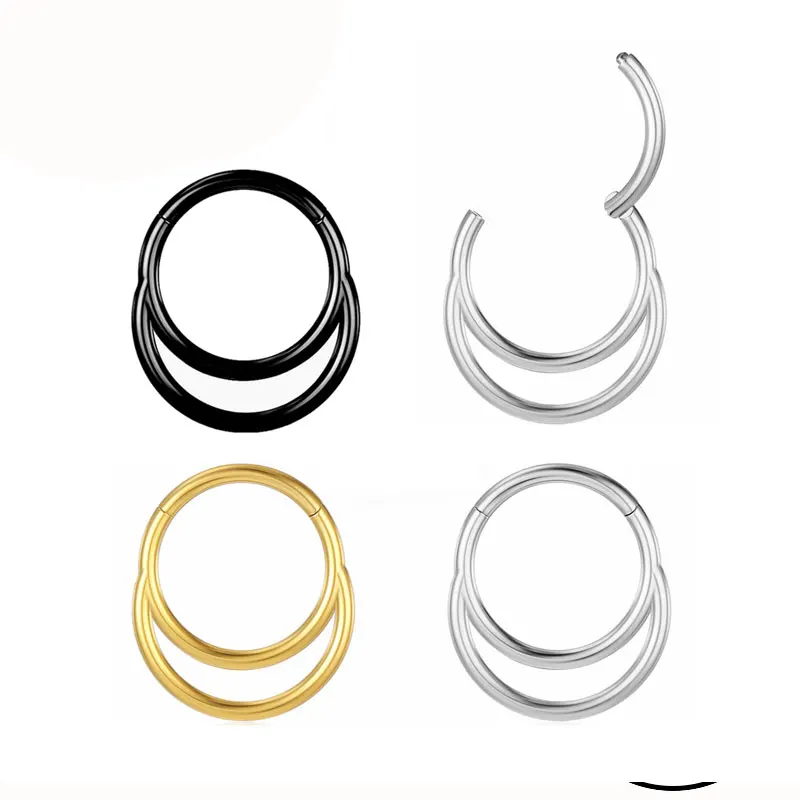 G23 Titanium Triple Hinged Cartilage Earring Helix Piercing Nose Septum Rings Conch Clicker Metal Hoop Stud Body Jewelry Trendy