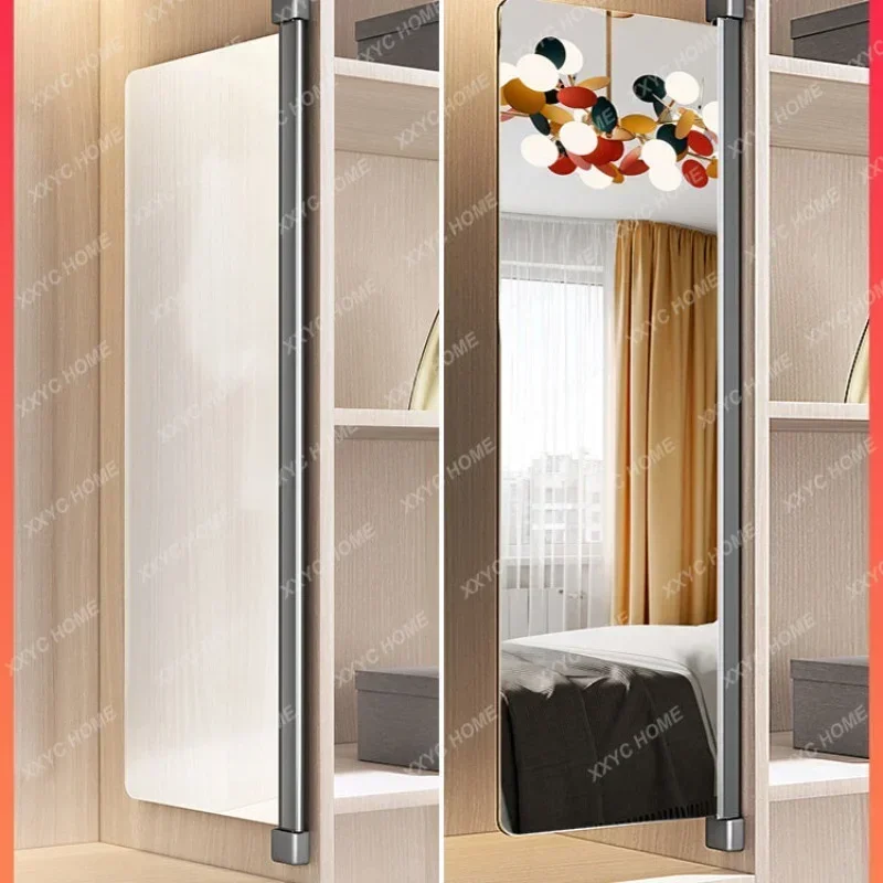 Wardrobe Mirror Vertical Hinged Door Wardrobe Dressing Mirror Push-Pull Full Body Folding Rotating Dressing Mirror