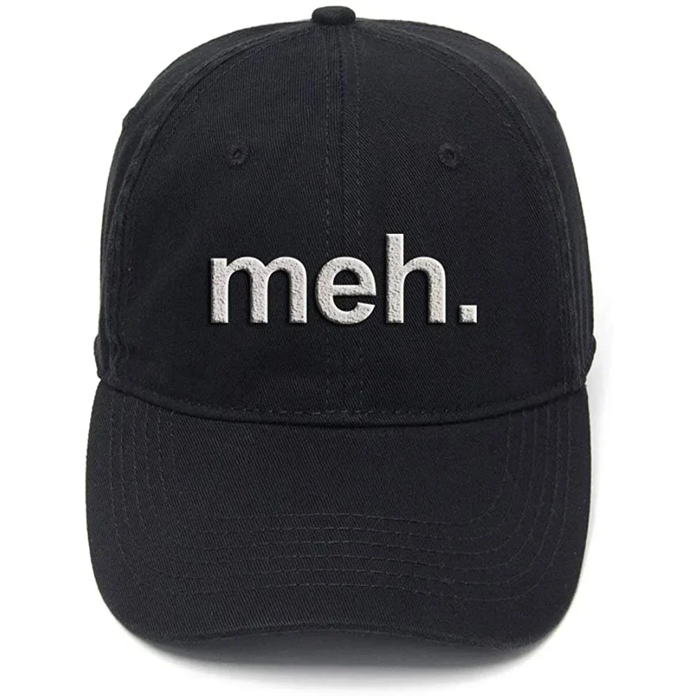 Lyprerazy Meh Attitude Funny Washed Cotton Adjustable Men Women Unisex Hip Hop Cool Flock Printing Baseball Cap