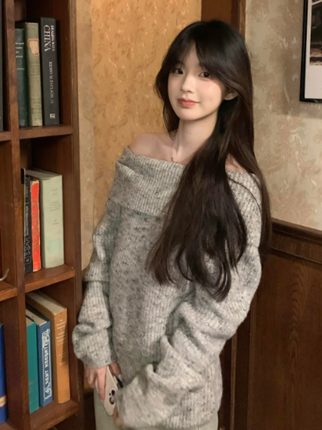 

Laid-back Style Unique Super Cute One-Shoulder Loose Knitted Sweater Small Size Fashionable Trendy Top Spring 2026