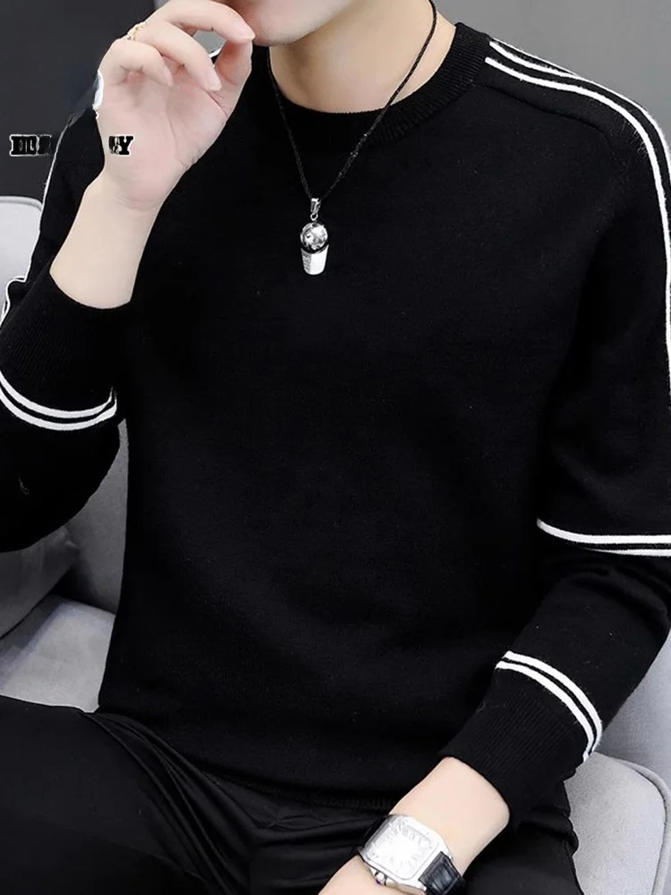 

Мужской вязаный свитер свободного кроя, черный, базовый слой, модный, зимний, новинка, удобный, молодежный, с длинными рукавами