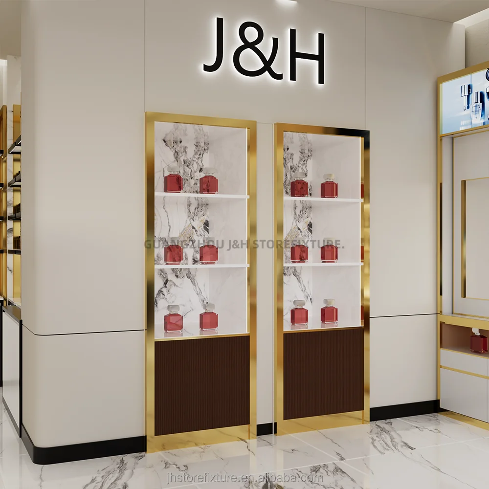 Custom.Custom .Custom.Cosmetics Store Wood Display Shelves Cosmetic Rack Manufacturers Custom Beauty Shop Interior Design Skinca