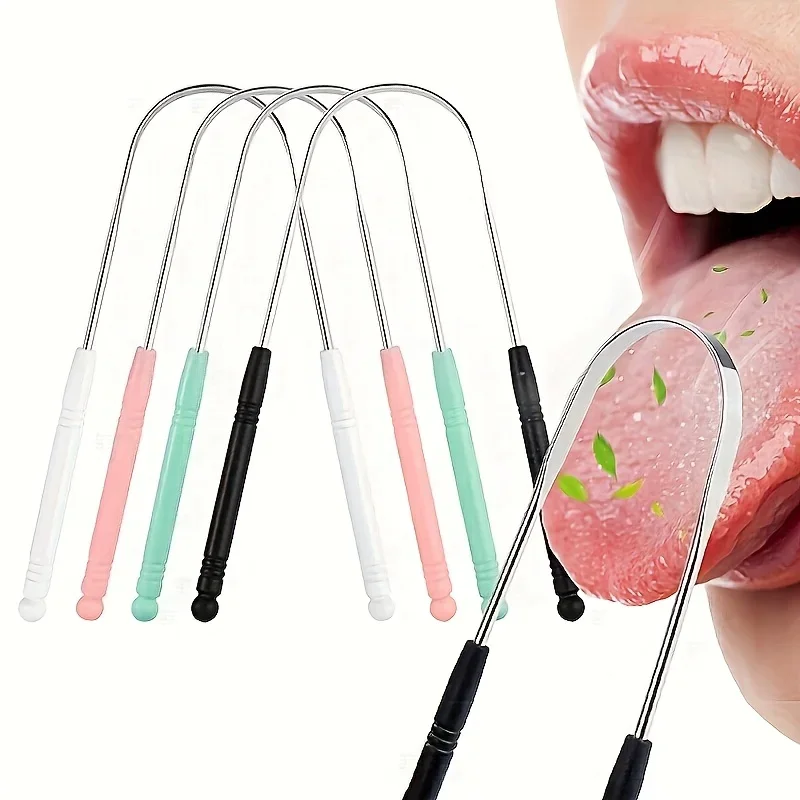 1/2/3/4pcs Stainless Steel U-Shaped Tongue Scraper Cleaner Set, Reusable Oral Hygiene Tool for Adults, Bad Breath & Freshens